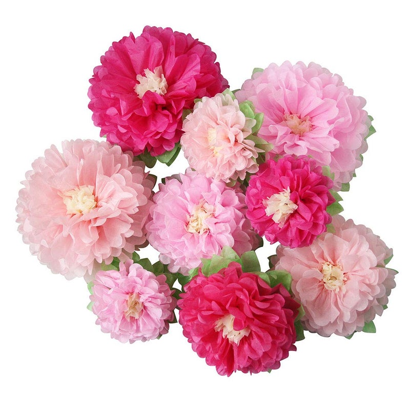 Mybbshower Pink Paper Flower Wedding Centerpiece Birthday Party Backdrop Nursery Room Wall Home Decoration Pack of 9 - Image 1